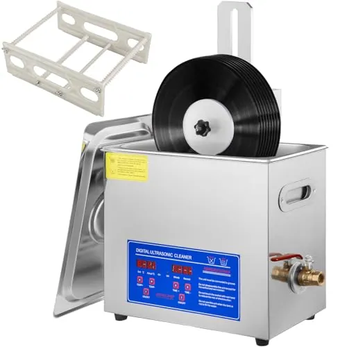 VEVOR Limpiador Ultrasónico 395 x 25 x 325 mm Limpiador Ultrasónico de Vinilo 6 L Máquina de Limpieza Ultrasónica de Vinilo 8 Discos 180W Limpiador Ultrasónico de Discos, Rejilla de Secado para Tienda