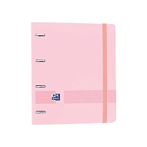 Oxford, Archivador 4 anillas plástico polyfoam con recambio y goma Oxford Live & Go, A4+ con recambio 100 Hojas, 5 bandas color y cuadrícula 5x5, color Rosa Chicle