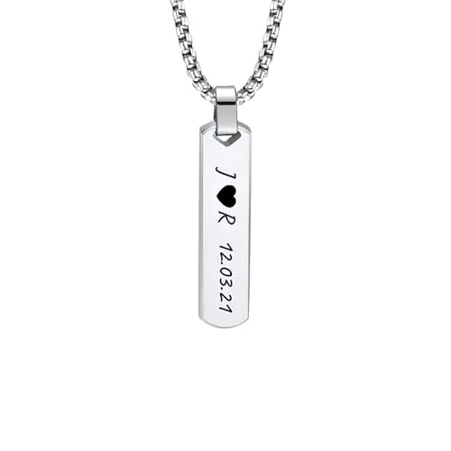 Collar hombre personalizado barra plateada | Collar personalizado hombre (Plateado) | Collar barra unisex