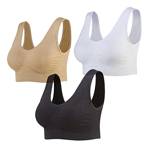 Lemef Sujetador Deportiva sin Costuras Sostén sin Aros con Almohadillas Extraíbles para Mujeres (3 Paquetes)