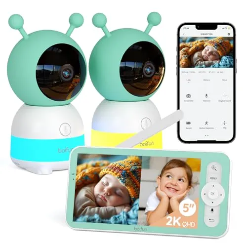 BOIFUN 2K Camara Vigilancia Bebe 2 Camaras, Visión Nocturna, Luz Nocturna