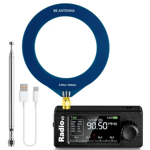 AURSINC Si4732-ESP32 V3 - Mini receptor de radio de onda corta de bolsillo, banda: HF SW MW VHF todas las bandas, modo AM/FM/LSB/USB, con batería de 800 mAh para aventuras al aire libre, viajes, uso