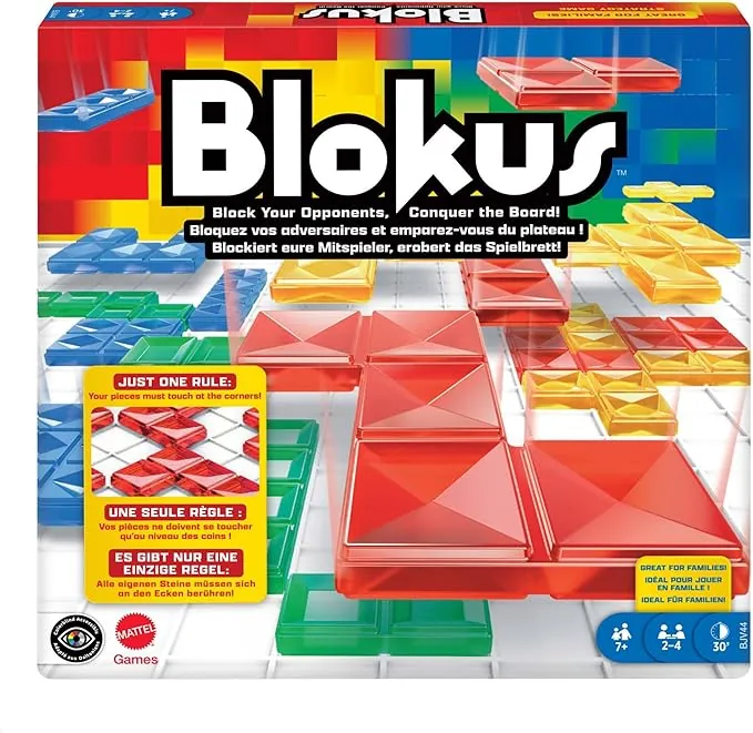 Mattel Games - Juego de Mesa Blokus - Fácil de Aprender - 21 Piezas de Color por Jugador - Entretenido - Estrategia y Desafíos - para Toda la Familia - BJV44