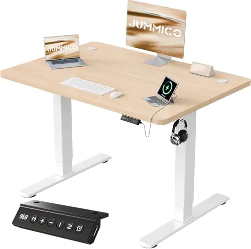 JUMMICO Escritorio Elevable Eléctrico con Cargador USB, Escritorio Regulable en Altura Ergonomica Escritorio de pie Ajustable Smart Panel con Funciones de Memoria, Standing Desk 100 x 60 cm, Beige