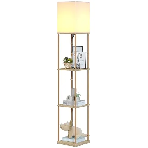 SUNMORY Lampara de Pie, Temperatura de 3 Colores, Lámpara con Estantes con Bombilla LED, Lampara Salon, Dormitorio, Estudio y Oficina, Negro,Decoracion Hogar Vintage