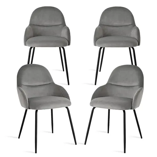 Goeurvant Juego de 4 sillas de comedor con reposabrazos – Sillas ergonómicas tapizadas, Sillas modernas de cocina con tapizado de terciopelo y patas de metal, Sillas tapizadas para salón, comedor