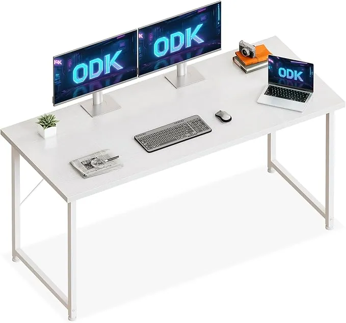 ODK Escritorio, 140x50cm Mesa Oficina Mesa de Estudio Mesa Ordenador con Pies Ajustables Mesa para Oficina, Dormitorio, Blanco