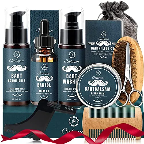 Oukzon Kit Cuidado Barba, 10 in 1 Kit Barba Regalos Originales para Hombre | Aceite Barba, Champú, Acondicionador, Regalo Hombre Ideal de Navidad, San Valentin, Dia del Padre para Papa, Novio, Caballero