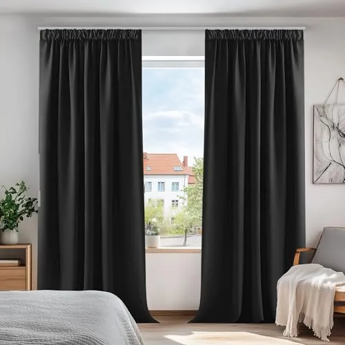 Deconovo Cortinas Opacas Térmicas, 2 Piezas, 168x229 cm, Negro