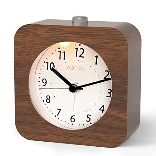 aboveClock Reloj Despertador de Madera, Despertador analógico Reloj de Escritorio silencioso con función de repetición Luz Nocturna Suave