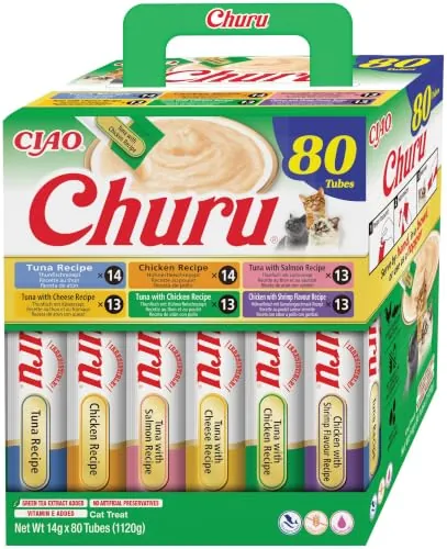 INABA Churu Snack para Gatos, Multipack Pollo y Atún, 80 x 14g