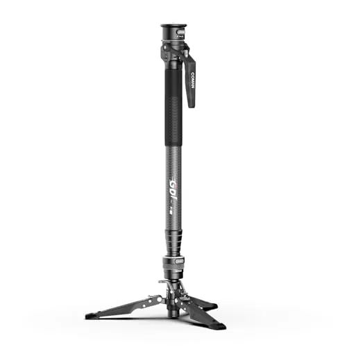 COMAN Monopié de Fibra de Carbono con Elevación de un Clic, Monopié para Cámara de 165cm con Trípode de Liberación Rápida, Adecuado para Cámaras y Videocámaras, Capacidad de Carga Máxima de 10kg