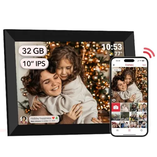 AKImart FRAMEO Marco de fotos digital WiFi 32GB Marco de fotos digital de 10,1 pulgadas 1280x800 IPS LCD-Touchscreen Smart Cloud-Fotorahmen Con rotación automática Comparte momentos al instante a