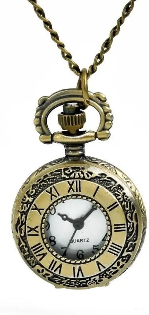 Reloj de Bolsillo con números de Cuarzo y Collar de aleación,con números Romanos y arábigos,Pequeño Reloj de Bolsillo Vintage con Caja de Regalo y Cadena para Mujer