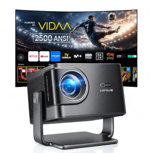 Proyector 4K | 2500 ANSI Ultra Brillante | VIDAA OS Rápido y Fluido | Dolby Audio 56W | Proyector Exterior para Cine Jardín, FHD 1080P Nativo, Enfoque Automático IA, HDMI 2.1, HDR10, Cine en Casa