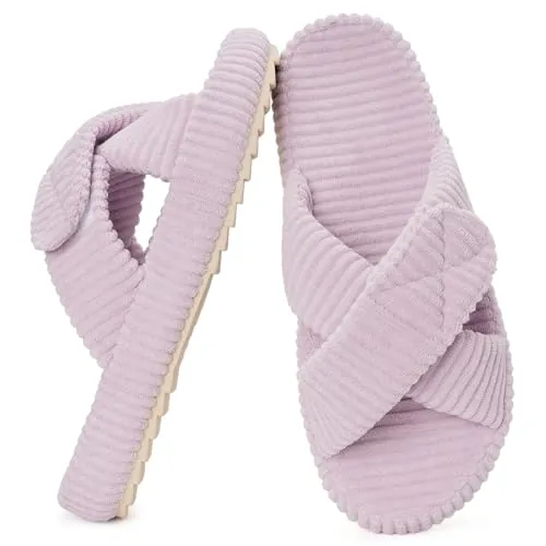 Mujer Zapatillas Cómoda Espuma de Memoria Pana Banda Cruzada Antideslizante Pantuflas Casa,Violeta Claro,37/38 EU,Etiqueta 38-39