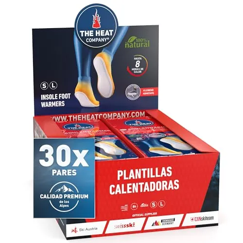 THE HEAT COMPANY Plantillas Calentadoras Adhesivas - 8h de pies Calientes | 30 pares, EXTRA CÁLIDO, 100% natural, calor instantáneo, plantillas térmicas para pies, activado por aire, SMALL: 36-40
