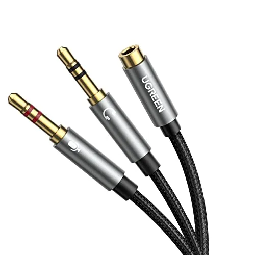 UGREEN Adaptador Splitter Jack 3.5mm Micro y Auriculares Separador de Audio y Micrófono con HiFi Sonido Mic 1 Hembra a 2 Macho Compatible con Gaming Cascos de PS4 Xbox EarPods PC (20CM)