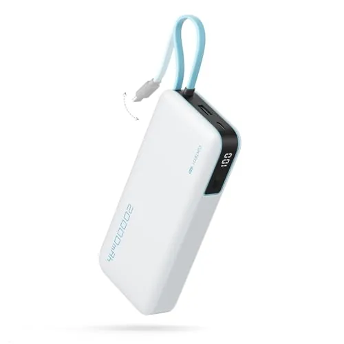 CUKTECH Power Bank 20000 mAh, Batería Portátil con Cable USB-C Integrado, PD 45W powerbank con 1 x USB-C, 1 x USB-A, Batería Externa Carga Rápida Compatible Phone, Galaxy, Xiaomi, MacBook y más