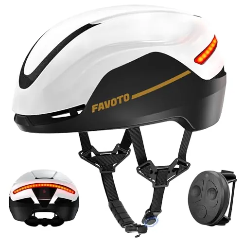 Favoto Casco Bici Carretera Hombre Intermitentes Luz Trasera, Negro-Blanco | NTA 8776 Zertifiziert, Magnetverschluss, In-Mould & Rücklicht. Perfekt für E-Bike, Pendeln & Rennrad