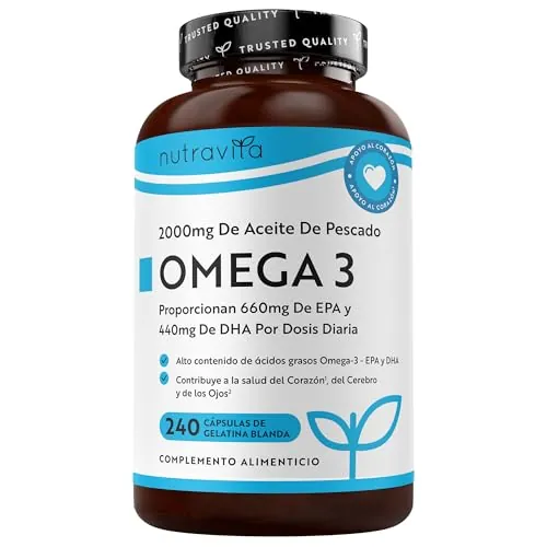 Nutravita Omega 3 2000mg - con 660mg EPA y 440mg DHA - 240 Cápsulas Blandas (8 Meses) - para Corazòn, Función Cerebral & Visiòn (EFSA) Omega 3 Capsulas - Omega3 Suplementos para Hombres & Mujeres