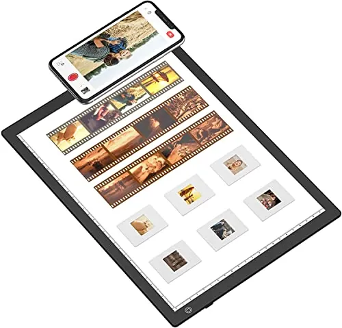 eyesen Escáner de Película Móvil portátil ultradelgado con Panel de luz LED de 12inch x 9 inch, Convierte Tus Negativos y Diapositivas 35mm en Fotos Digitales con de tu Teléfono Inteligente
