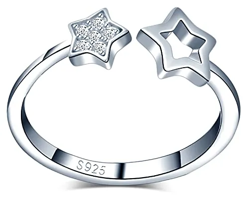 CPSLOVE Anillo estrella de mujer niña, anillo de plata 925, anillo estrella, anillo de cola, circón con incrustaciones, anillo abierto, anillo de bodas, Circunferencia de dedo adecuada:48,5-57mm