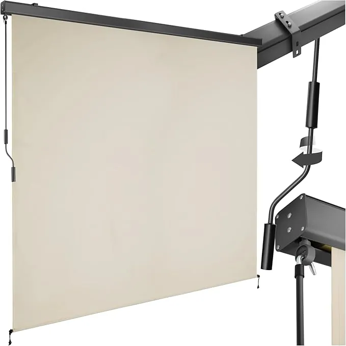 tectake® toldo Vertical Exterior Enrollable con manivela, Soporte toldo, Toldos Exterior Terraza y balcón, protección Solar y Cortavientos, Tela toldo Balcon Resistente - 200 x 250 cm Beige