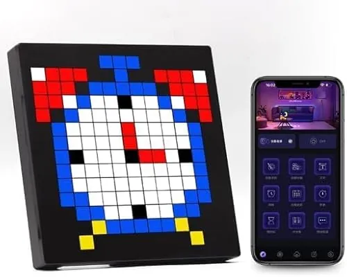 LED Pixel Art Display Marco con Reloj Control de Teléfono Bluetooth Programable LED Sign Panel para Desktop Wall Art (16 * 16 PX)