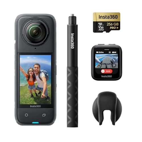 Insta360 X4 Paquete GPS - Cámara de acción Impermeable 8K 360, Vídeo 4K Gran Angular, Selfie Stick Invisible, Protectores de Lente Extraíbles, 135 Min Batería, Edición IA, Estabilización