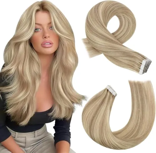 Moresoo Extensiones de Cabello con Cinta Adhesiva Remy 55cm 20 Unidades 50g