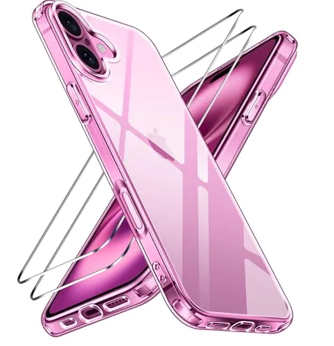 ivoler Clara Funda para iPhone 16 6.1-Inch, con 2 Piezas Cristal Templado y Marco de Instalación, [Protección Militar] Anti-Amarillo Carcasa Antigolpes Bumper Case - Transparente