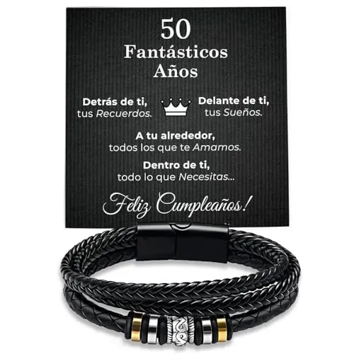SOFIA FERRER Regalos Para Hombres De 50 Años, Pulsera Cuero, Regalo Hombre Cumpleaños, Brazalete Cuero, 50 Cumpleaños Hombre, Regalos Originales Para Hombres, Padre, Hermano (50 Años)