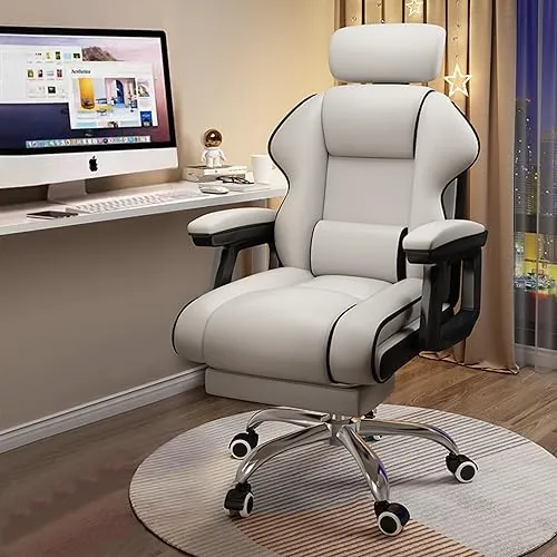XUEGW Silla Ejecutiva · Silla Oficina Hogar · Ángulo Ajustable · Altura Ergonómica Ajustable · Silla Piel PU con Cojines · Reposabrazos · Uso Prolongado · Silla Alta con Reposapiés