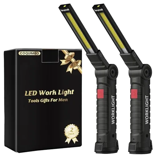 Coquimbo Regalo Hombre Linterna Taller LED Recargable, Linterna Portátil de Trabajo Lámpara de Inspección con Magnética Base y Gancho para Taller Cámping Emergencia(2 Piezas, Negro)