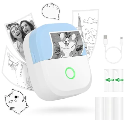 Mafiti Mini Printer - Impresora compacta de Fotos Bluetooth para Impresión Ultra Nítida, Batería Recargable de 1200mAh, Ideal para Notas de Estudio, Diagramas, Fotos, Diarios y Etiquetas de Productos
