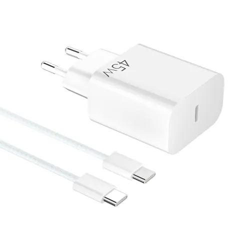 YISH 45W Cargador USB C Carga Rapida：GAN PD3.0 Enchufe Tipo C Cargador Movil Carga Rapida Adaptador Cabezal USBC Compatible con Teléfono Inteligente 17/16/15 Pro MAX/S25/S24/S23 con 1M 60W Cable