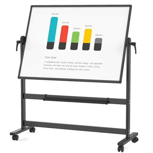 VIZ-PRO Pizarra Blanca Magnética Móvil con Ruedas 120 x 90 cm, Marco Negro