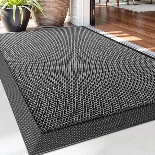 DEXI Felpudo Entrada Casa 80 x 120 cm, Alfombra Antideslizante, Atrapa Suciedad y Barro, Fácil de Limpiar, Impermeable Alfombrillas para Puerta de Interior y Exterior, Balcón, Jardín, Gris Oscuro