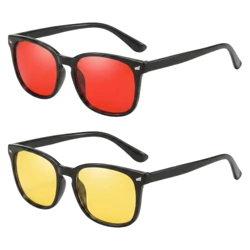 GRUMAU®️Pack 2 Gafas de Luz Azul: Amarillas para Ordenador y Rojas para Dormir