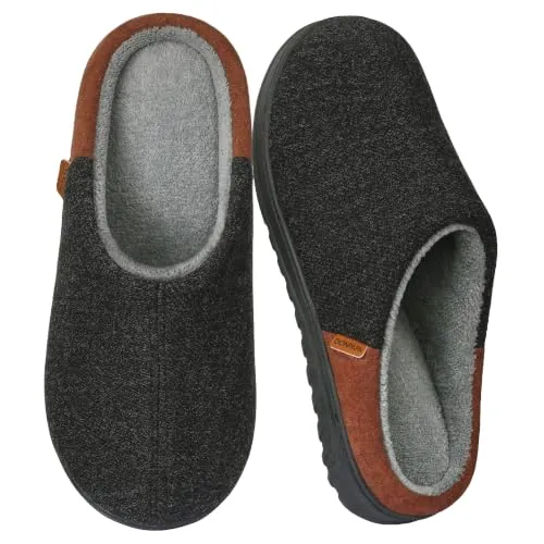 Donpapa Zapatillas Casa Hombre Invierno Cómodas Pantuflas y Espuma Memoria | Slippers con Forro de Sherpa, Fieltro transpirable, Cálidas y Suaves, Lavable a Máquina, Antideslizante, Interior Exterior