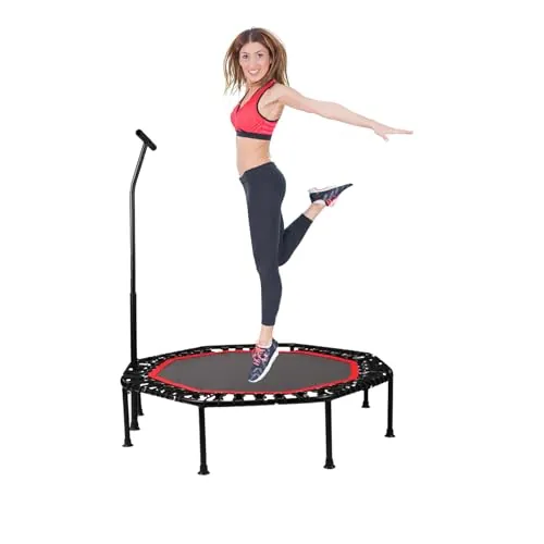 Cama Elástica. Trampolín Fitness para Saltar de Ø90cm. Trampolín Elástico Octogonal Silencioso para Adultos, Niños, Interior, Exterior con Apoyabrazos de Espuma Ajustable.