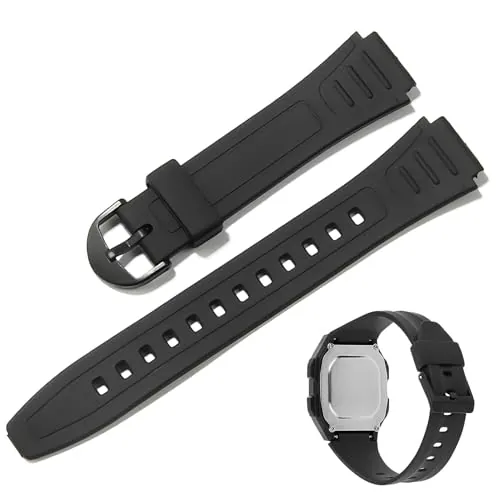 Correa Reloj Hombre18mm Compatible con Casio F-91W W-800H W-800H-1AV W-800H-1BV W-800HG-9AV W-800HM-2AV W-800HM-3AV Correa Recambio de Resina Pulsera para Hombre Mujer (Negro)