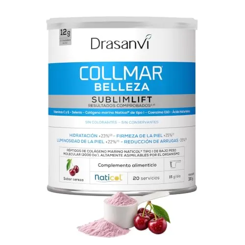 Drasanvi Colageno Marino Belleza SUBLIMLIFT 12g Colágeno Hidrolizado/día | Ácido Hialurónico y Colageno + CoQ10 + Vitaminas C y E | Piel Firme, Hidratada y Radiante | 300g=20 días