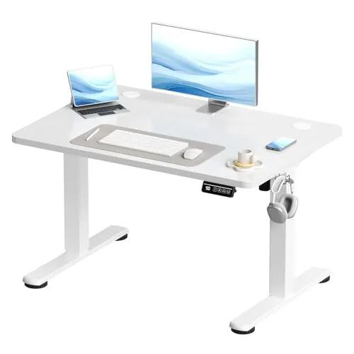 Devoko 100x60 cm Escritorio Regulable en Altura, Escritorio Elevable Eléctrico Telescópico Bidireccional, Escritorio de Oficinay Hogar, para Estudio en Casa con Tablero Ensamblado, Blanco