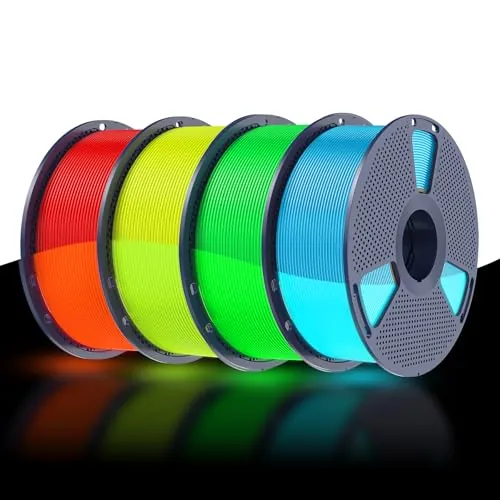 SUNLU PETG Glow in The Dark Filament Bundle,filamento luminoso PETG para impresoras 3D de 1,75 mm,precision dimensional +/- 0,02 mm,4kg en total,1kg por bobina,(azul brillante/verde/rojo/amarillo).