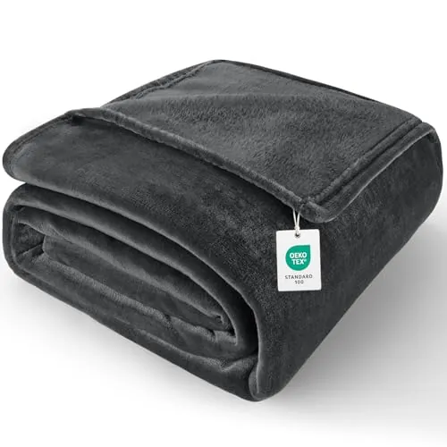 Cinkee Manta Antiarrugas y Antiestática 150x200 cm - Manta Cama Certificada Oeko-Tex- Super Suave y Caliente para Sofá, Cama, Adultos y Niños - Lavable a Máquina (Gris Oscuro)