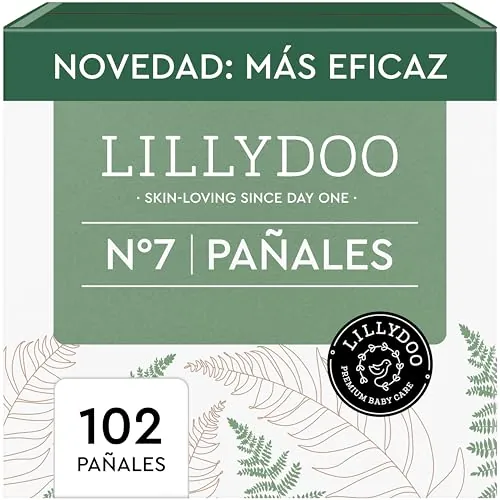 Pañales LILLYDOO green – talla 7 (15+ kg), caja mensual (102 unidades), protección contra fugas, sin cloro, sin perfumes ni lociones, para pieles sensibles, dermatológicamente testados