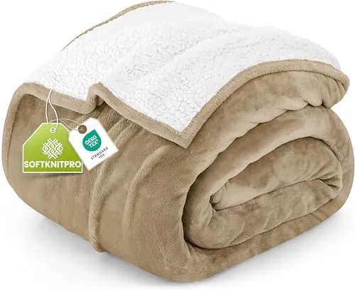Utopia Bedding Manta Franela Reversible Polar - (Camel, 228x228 cm) | Manta para Sofá, Manta Reversible de Forro Polar Suave para Cama, Sofá y Viajes, Ideal para Todas Las Estaciones