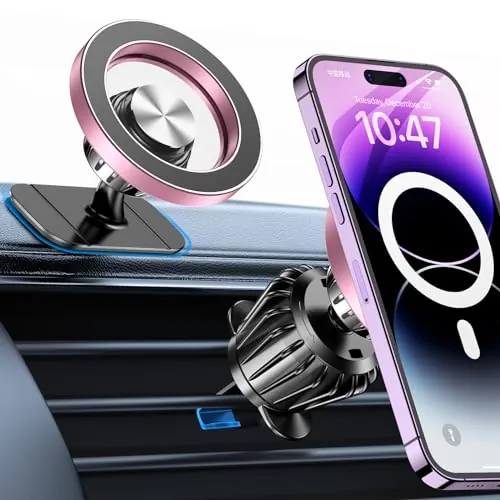 Coolpow Soporte Movil Coche Magsafe [Super imanes] Suporte Telemovel Carro | 【360°Rotación】Soporte Magnetico Movil Coche Ventilación,Soporte Movil Auto Iman Accesorios Coche para iPhone 18 Pro Max 17 16